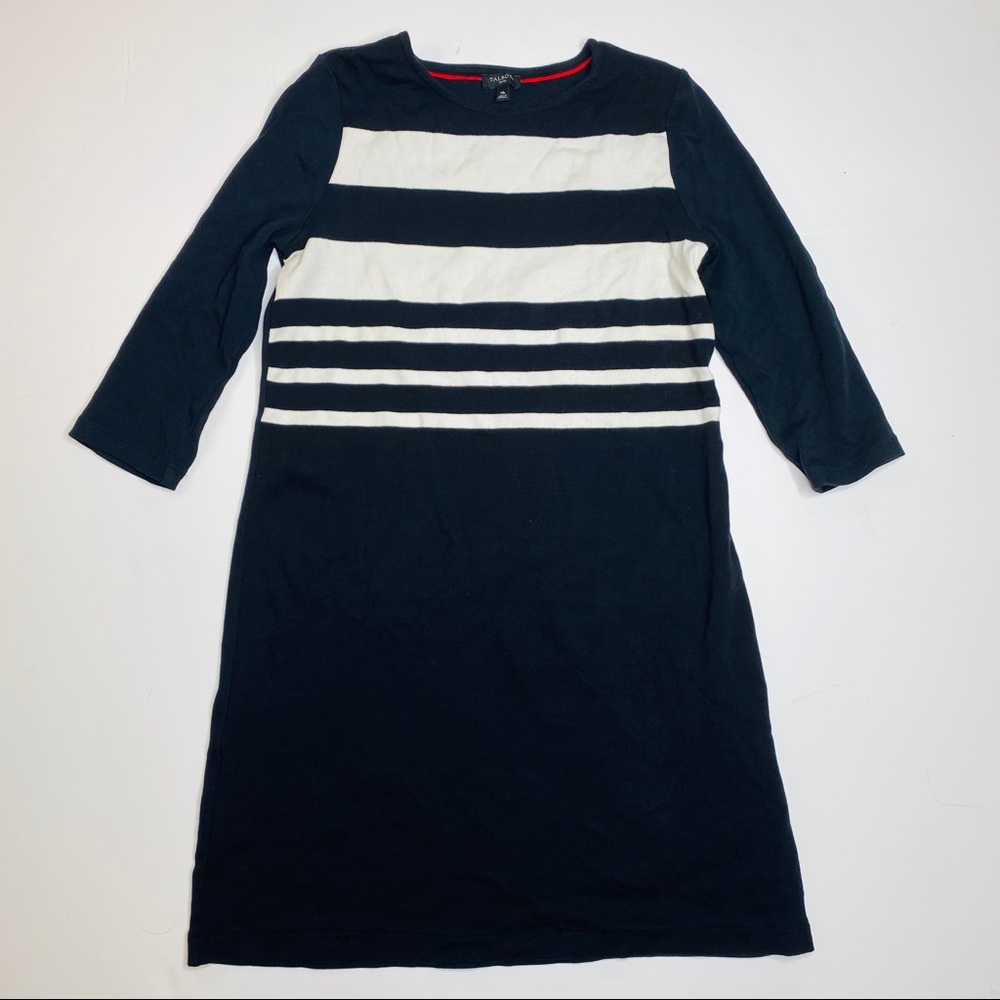 Talbots long sleeve black and white striped dress